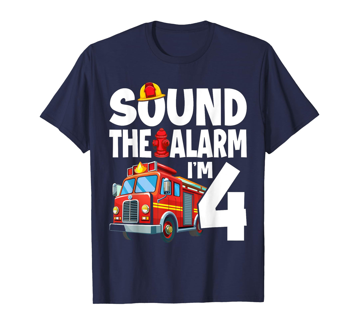 Fire Truck 4th Birthday Boy Firefighter 4 Year Old T-Shirt