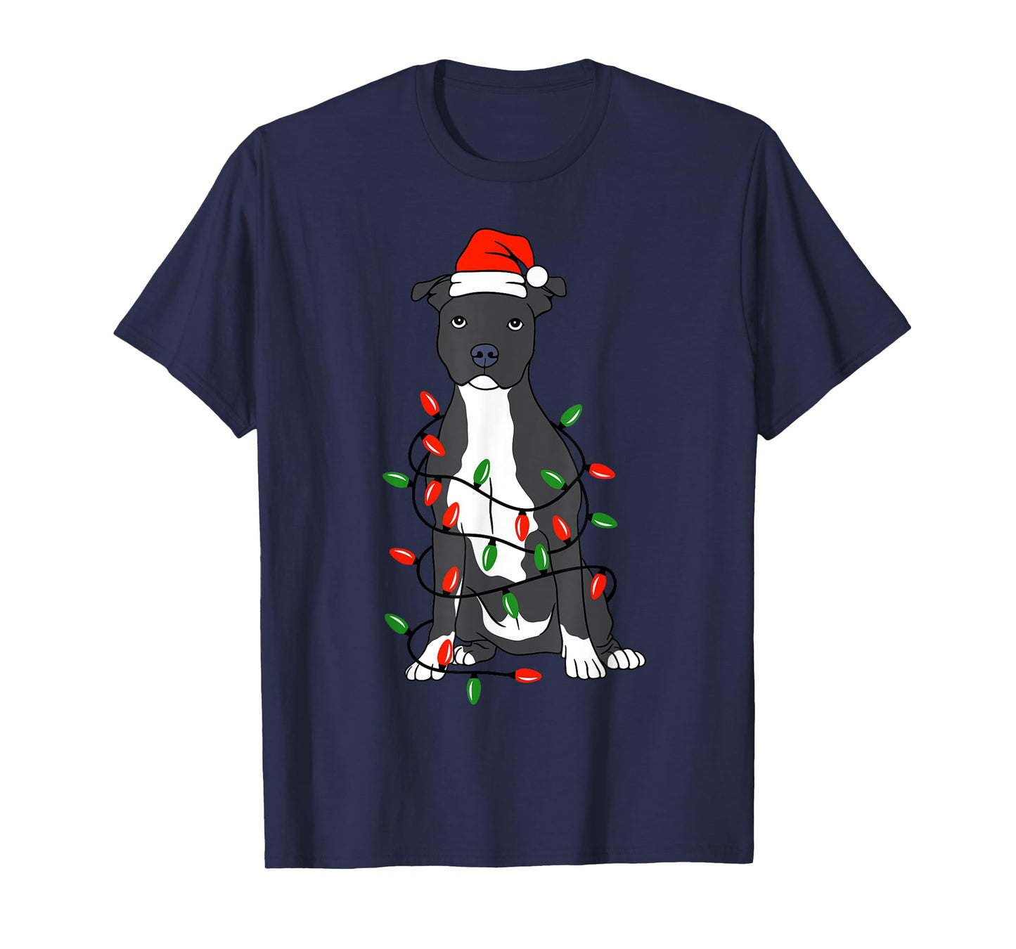 Pittie Pitbull Christmas Santa Hat Lights Xmas Dog Lover T-Shirt
