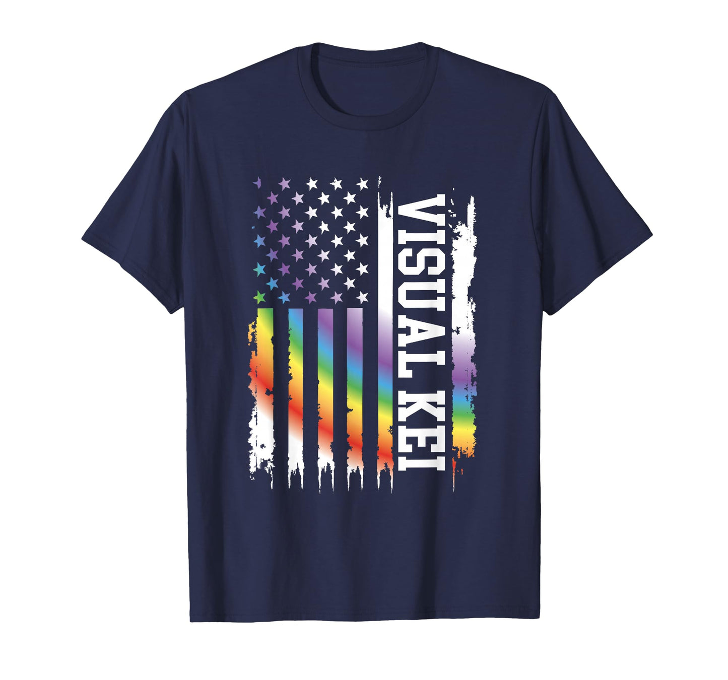 Visual Kei United States Distressed Rainbow w US Flag T-Shirt