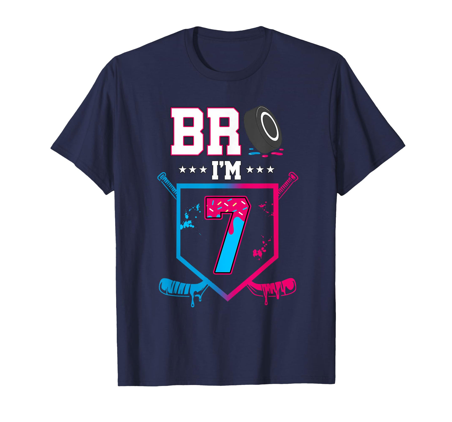 Bro I'm 7 Year Old Hockey Ice Cream Drip 7th Birthday Boy T-Shirt