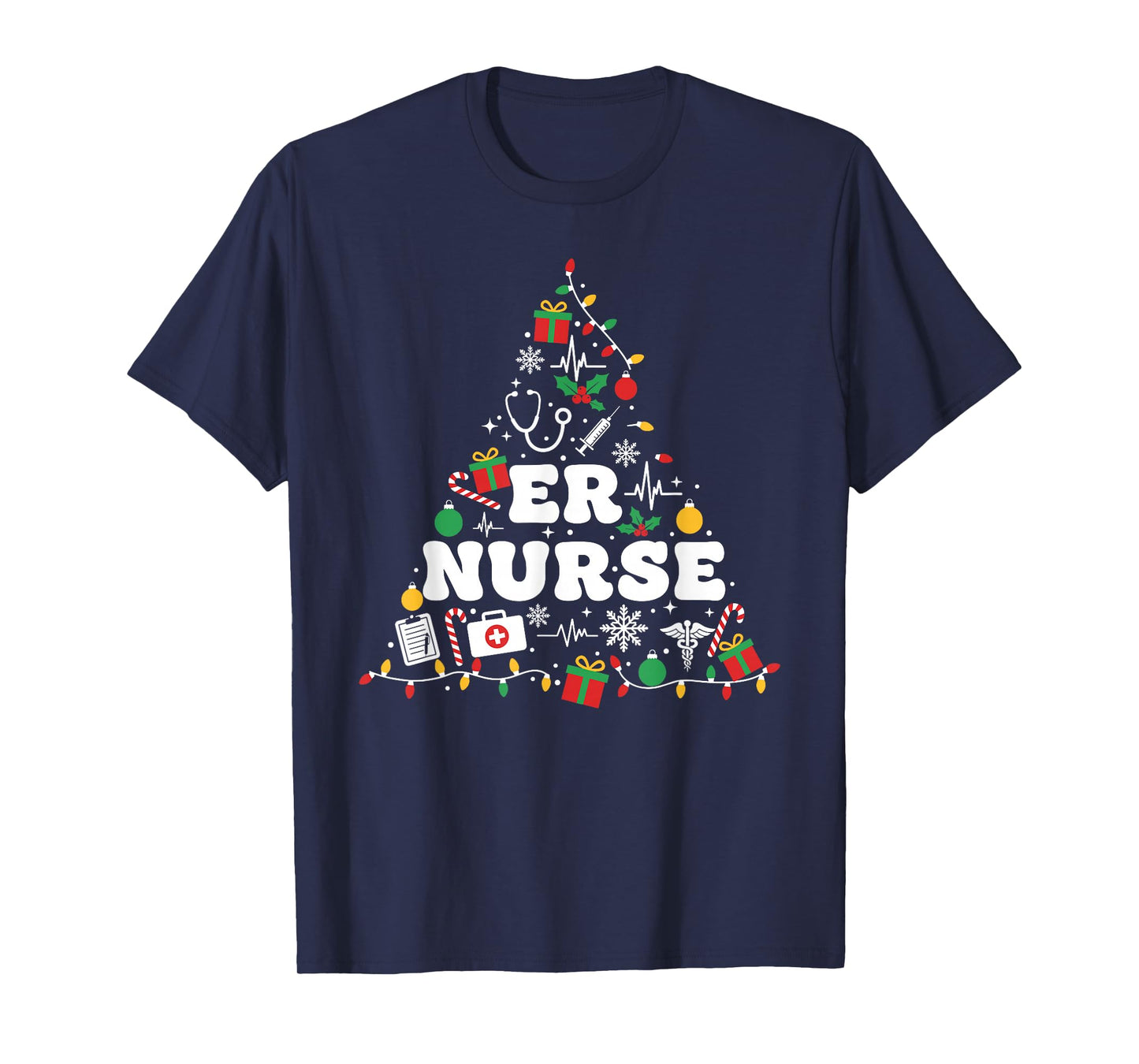 ER Nurse Christmas Tree Lights Womens Mens Kids T-Shirt
