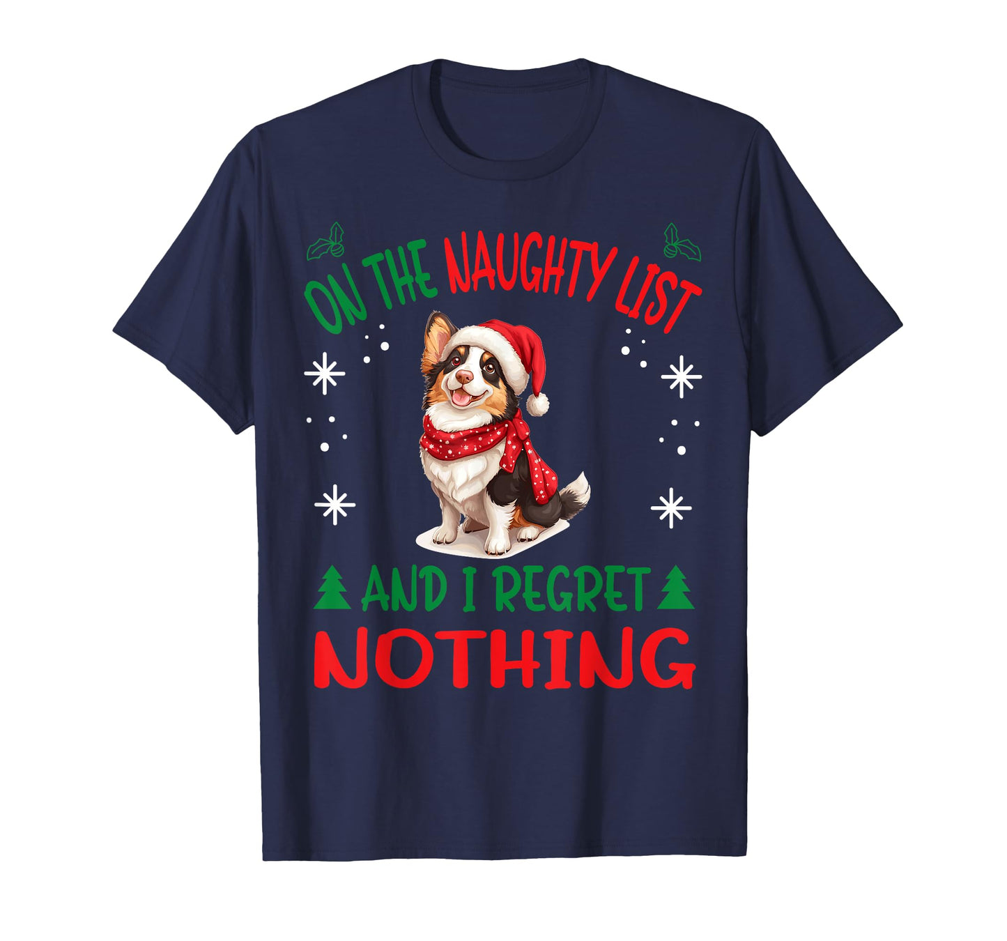 Cute Cardigan Welsh Corgi Dog Christmas On The Naughty List T-Shirt for Men Women