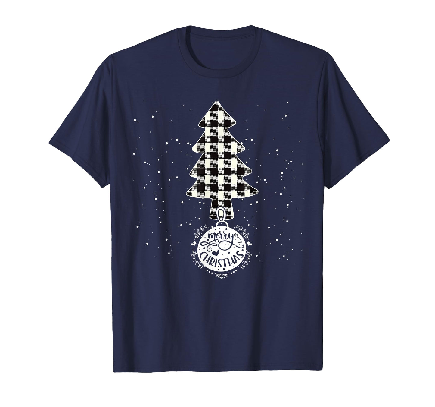Christmas Tree White Black Buffalo Plaid Tree Merry Xmas T-Shirt