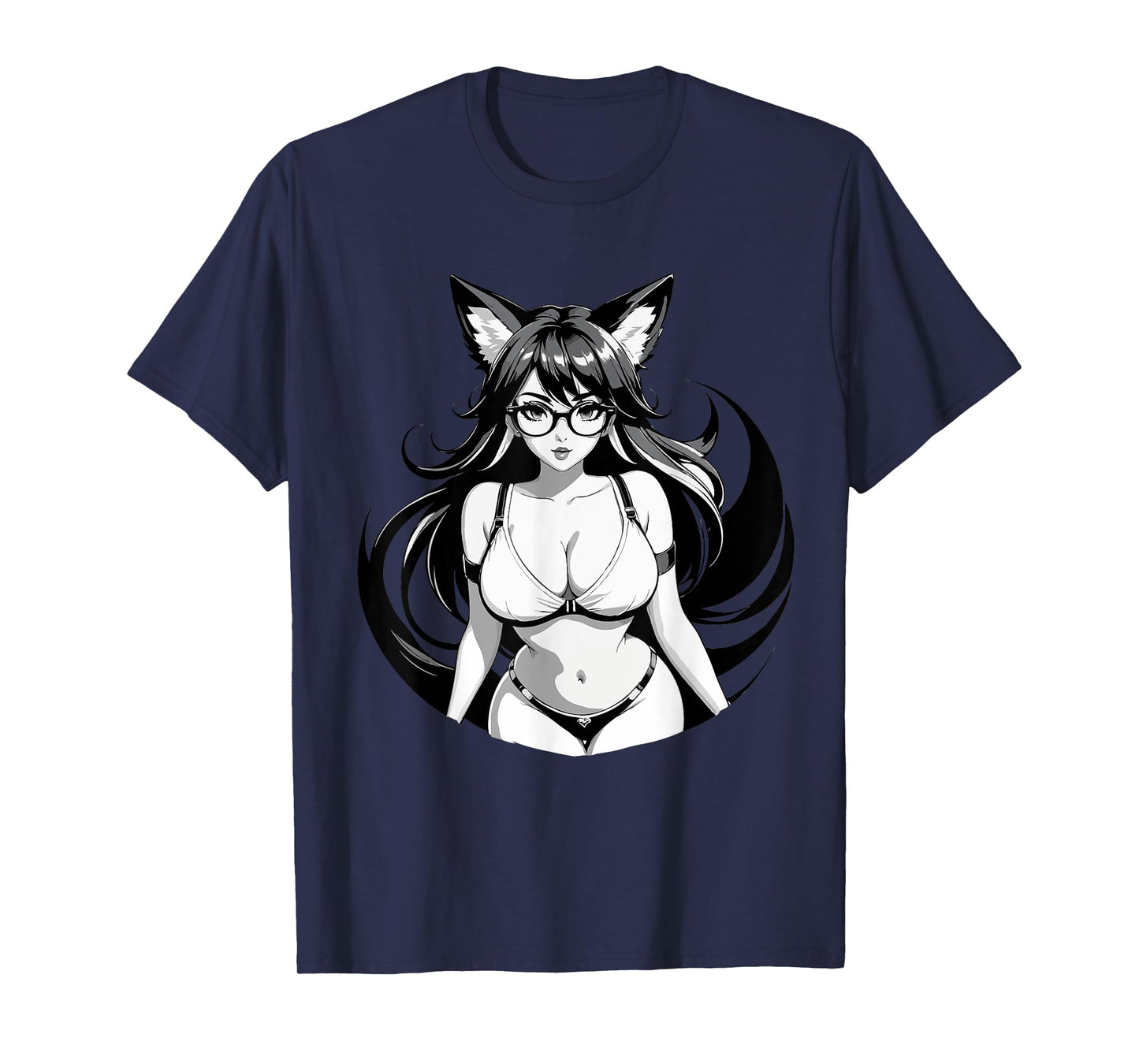 Sexy Waifu Otaku Anime Fox E-Girl Japanese Black & White T-Shirt