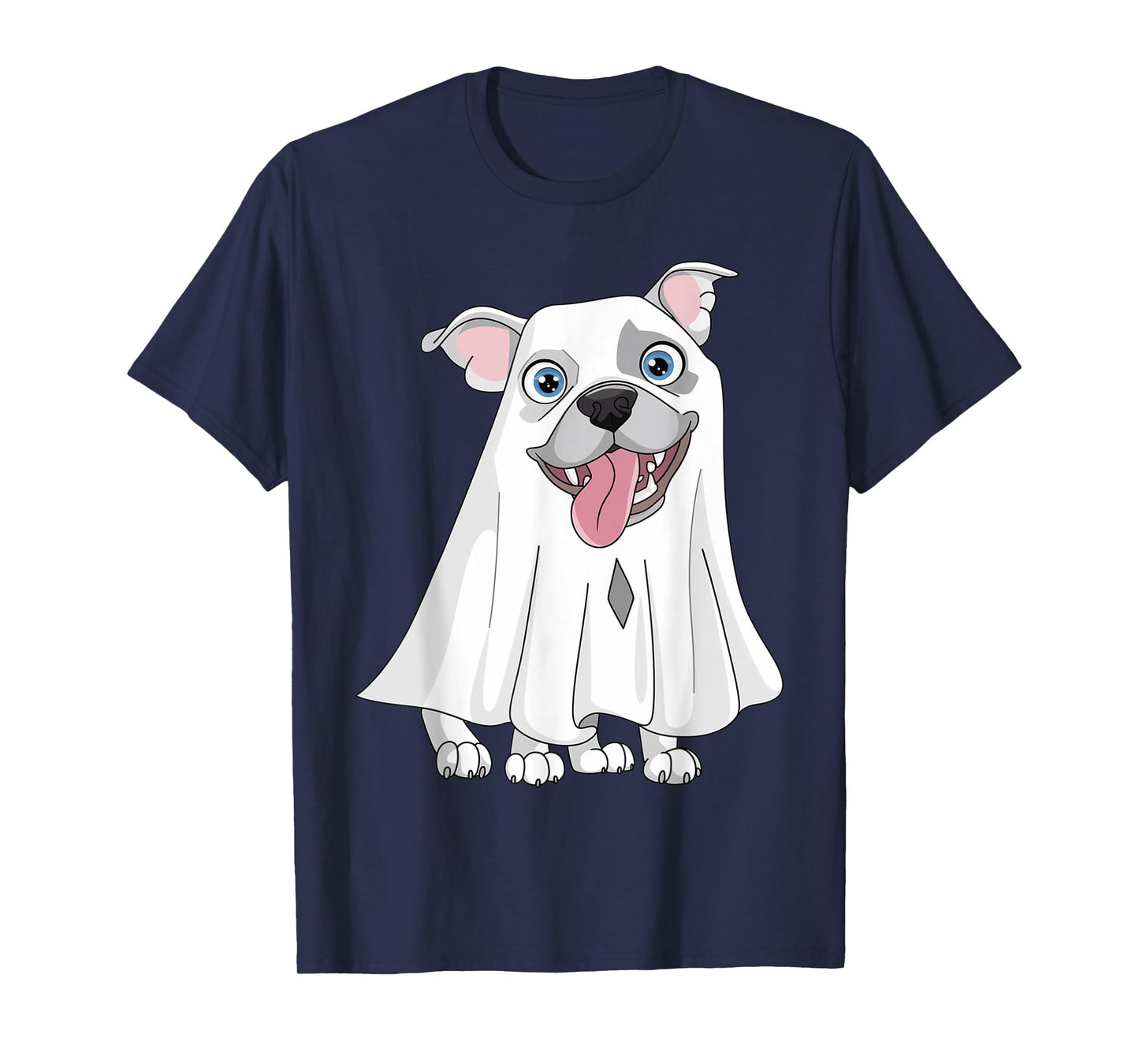 Pitbull Dog Wearing A White Ghost Costume Dog Halloween T-Shirt