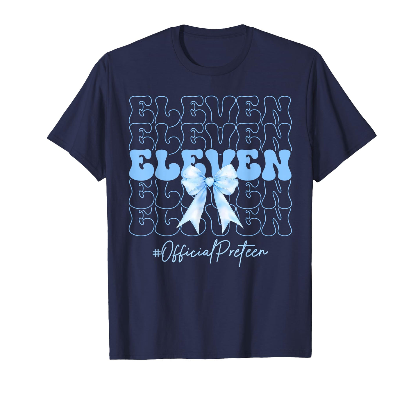 Eleven Official Preteen Cute 13th Birthday Girl Blue Bow T-Shirt