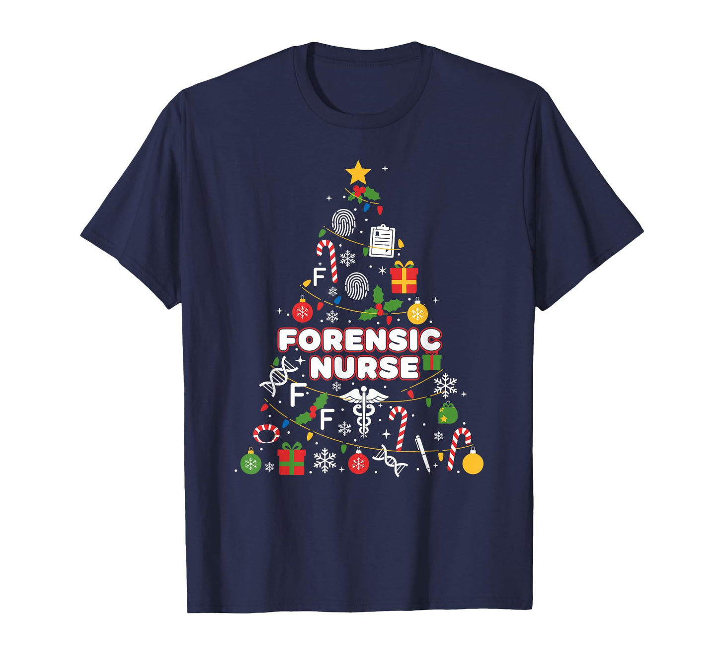 Forensic Nurse Christmas Tree Lights Womens Mens Kids T-Shirt