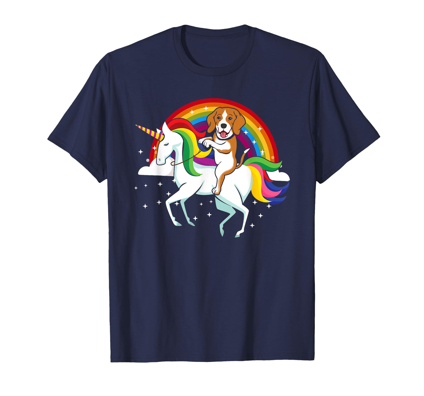 Funny Beagle Dog Riding Unicorn Rainbow Tshirt Cute Gifts Men Women Kids T-Shirt