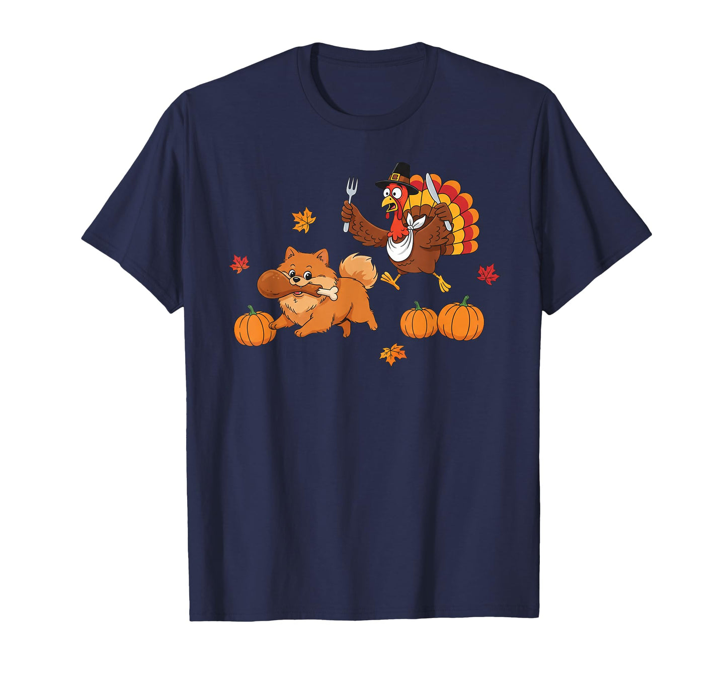Funny Pomeranian Turkey Autumn Thanksgiving Womens Mens Kids T-Shirt