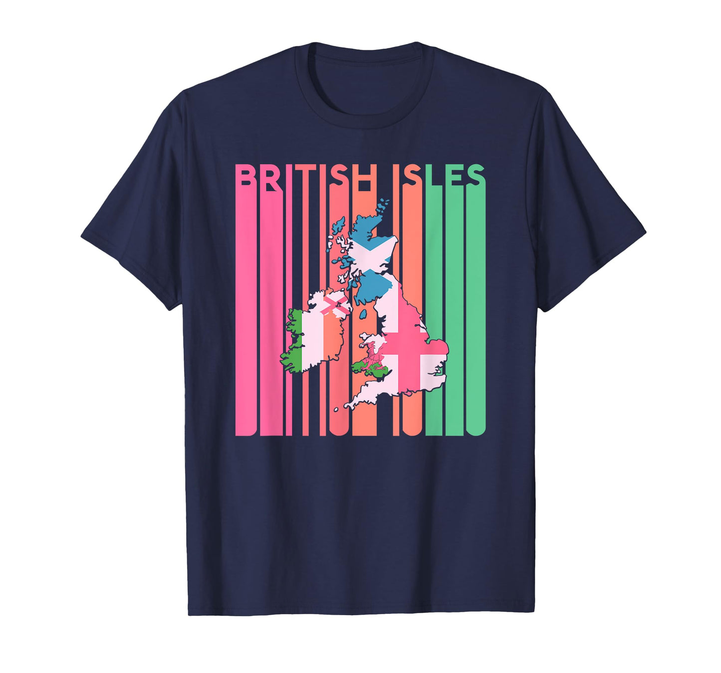 British Isles Sea Ireland Scotland Wales England Map Retro T-Shirt