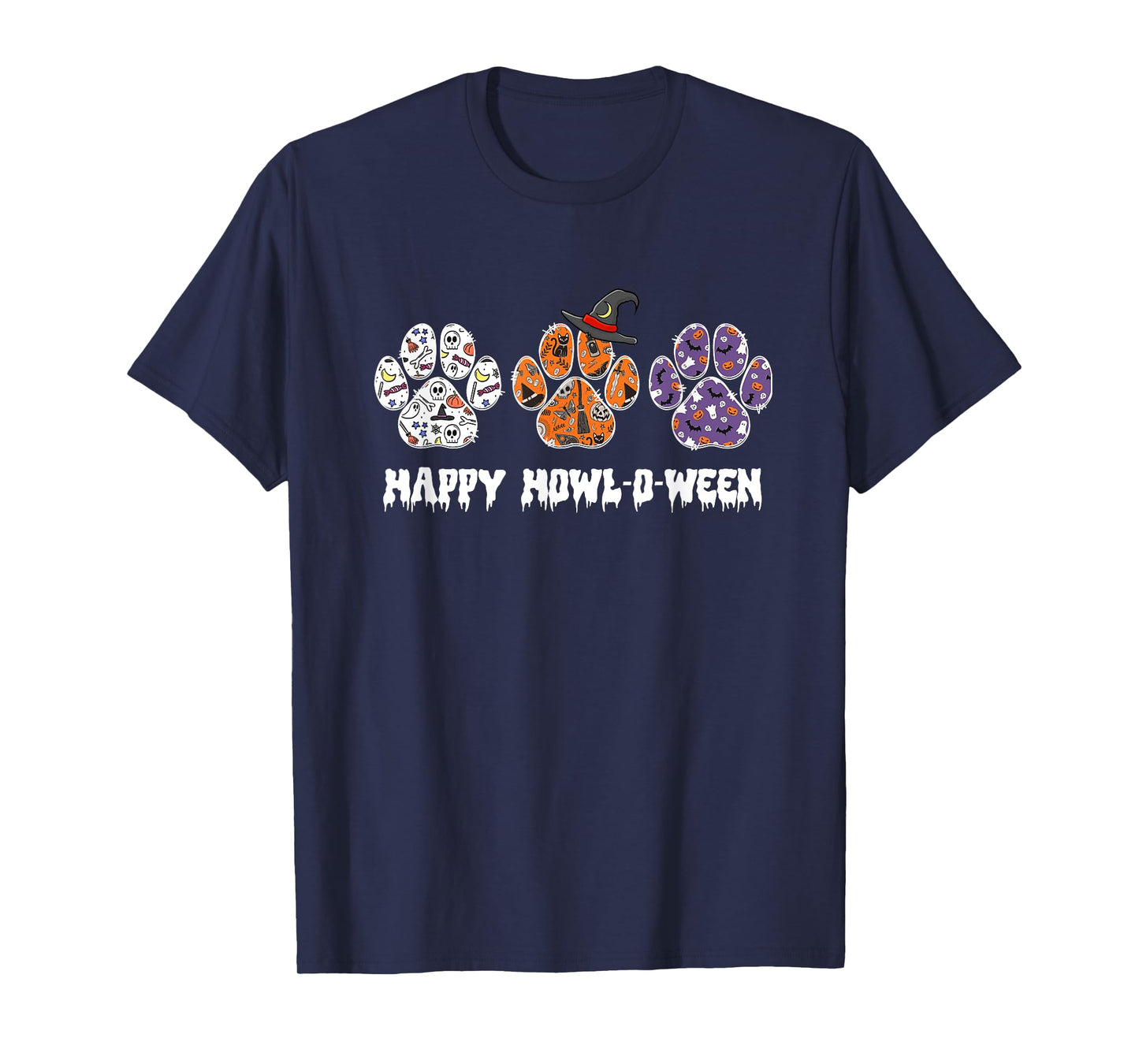 Happy Howl-O-Ween Paw Print Halloween T-Shirt