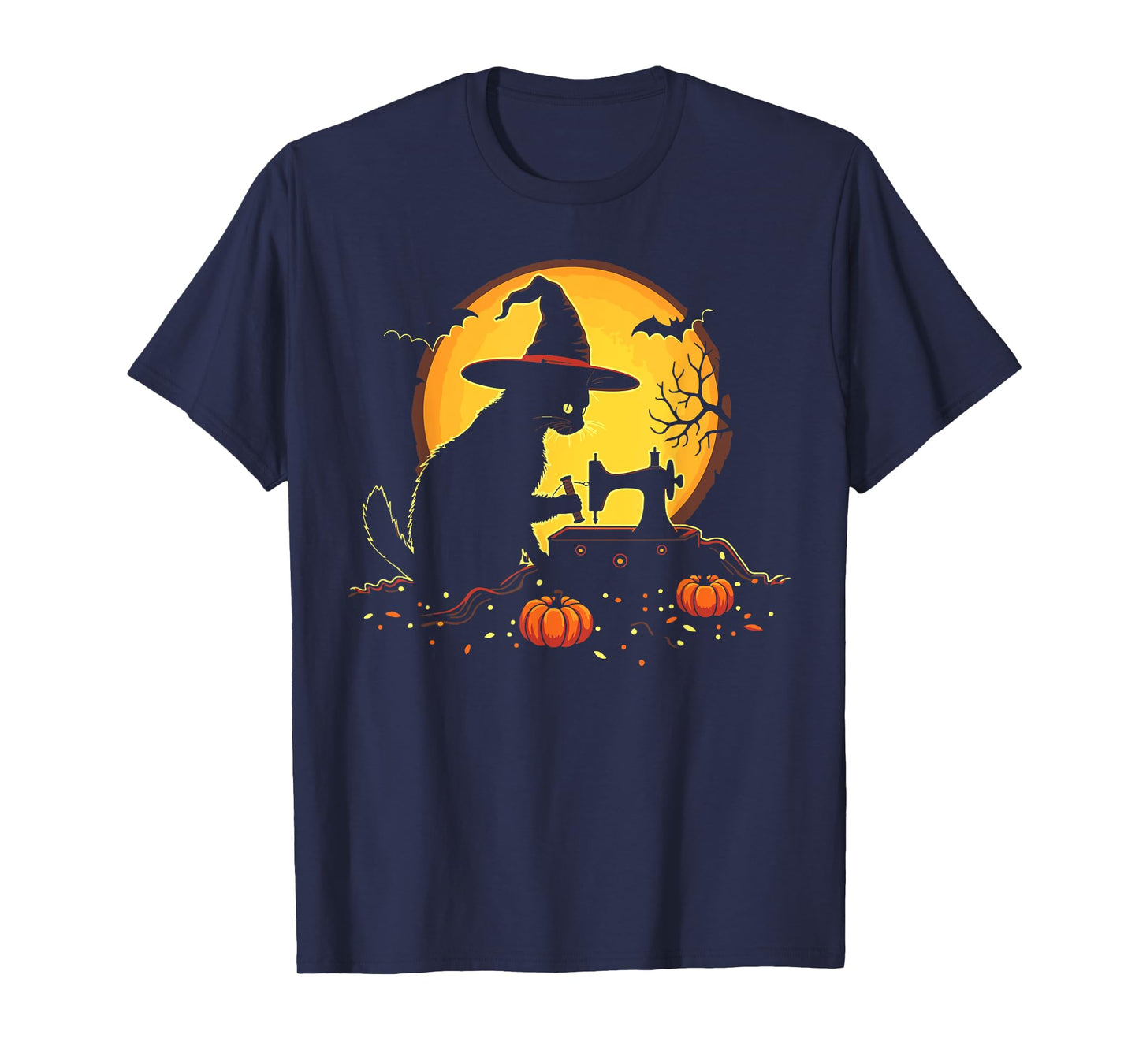 Witch Cat Sewing Halloween Costume Thread Moon Art Women T-Shirt