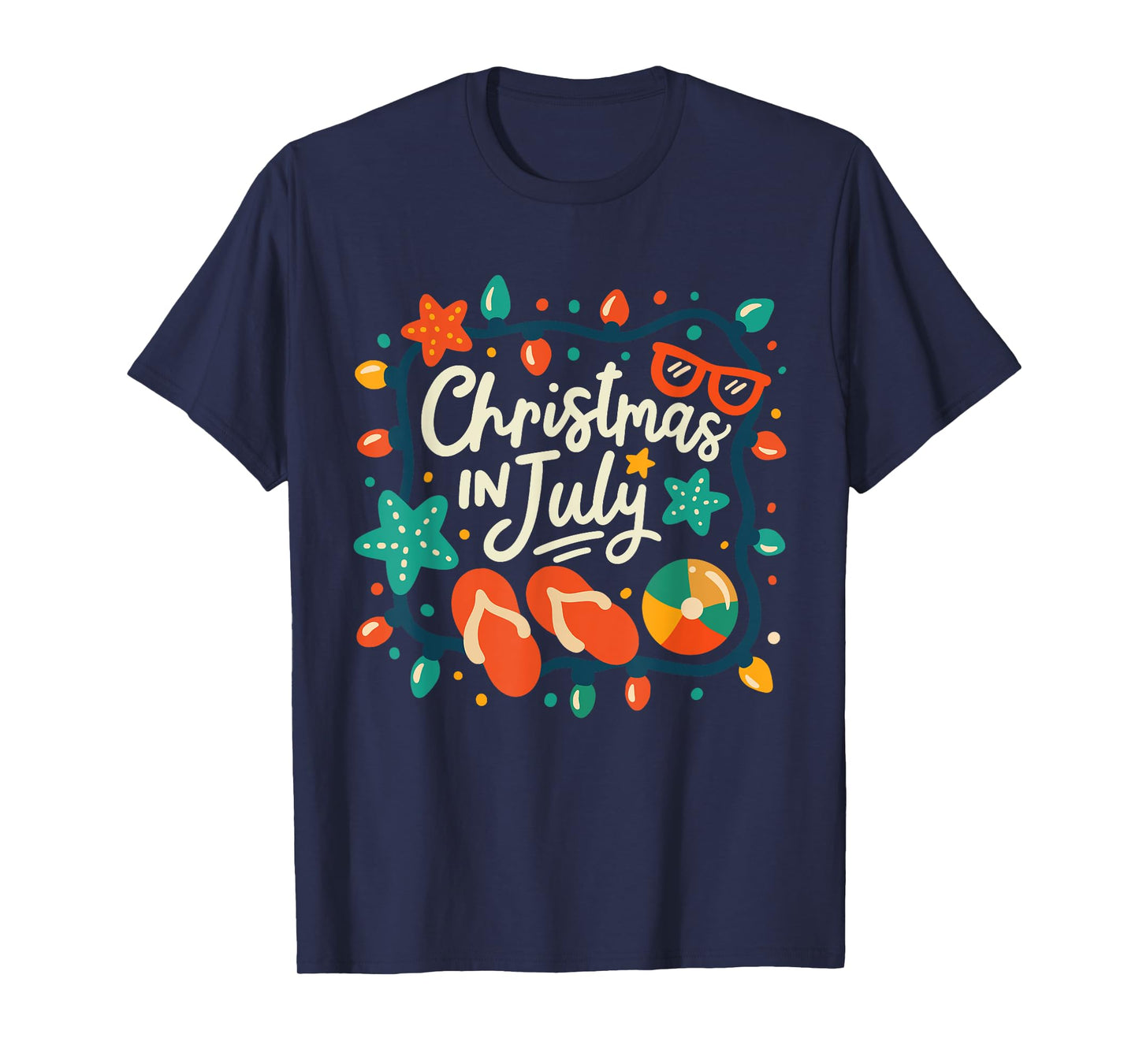 Funny Christmas In July Lights Summer Xmas Men Women Kids T-Shirt