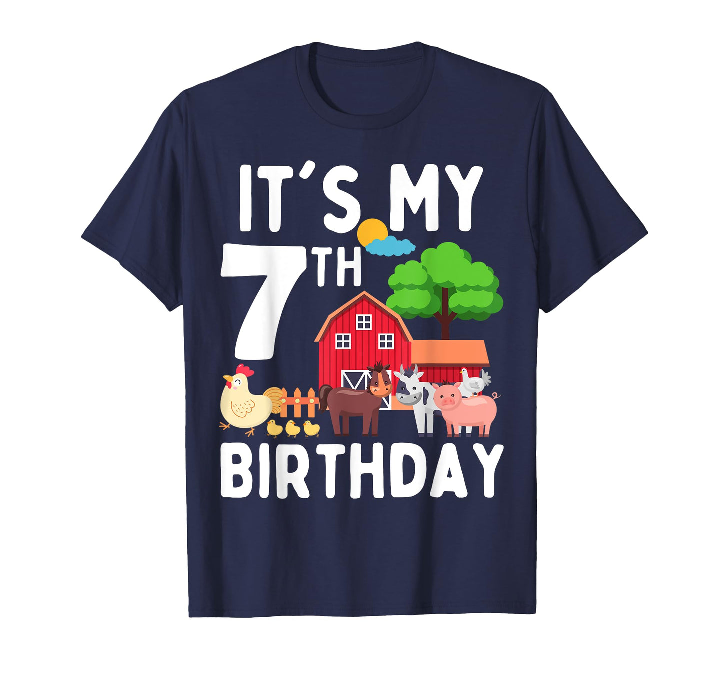 It's My 7th Birthday 7 Years Old Farm Animals Theme for Kids T-Shirt