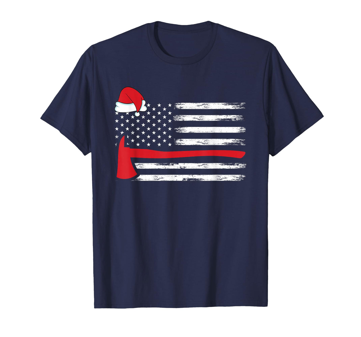 Fireman Santa American Flag Xmas Firefighter Christmas T-Shirt