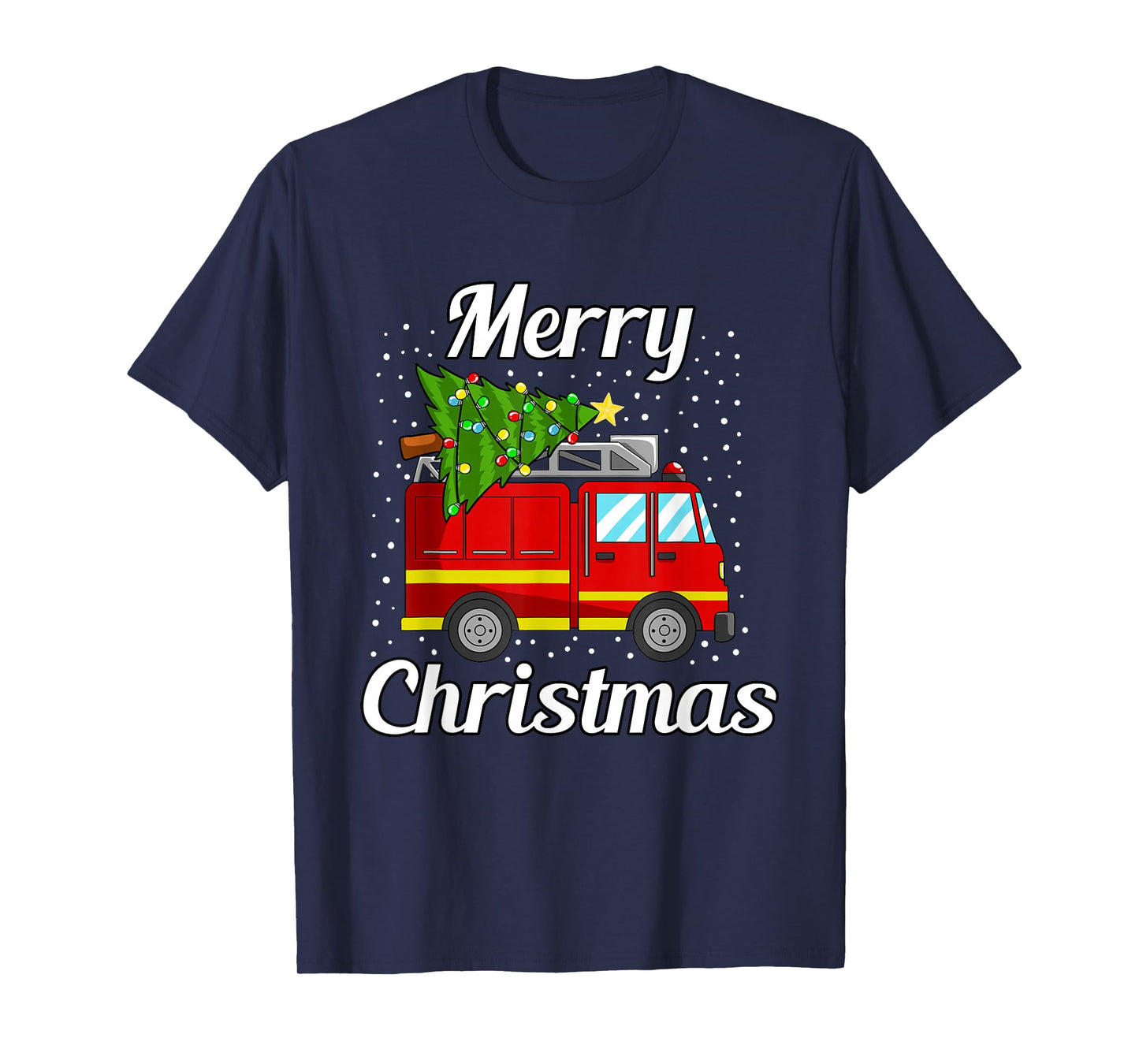 Merry Christmas Tree Firetruck Pajama Firefighter Fireman T-Shirt