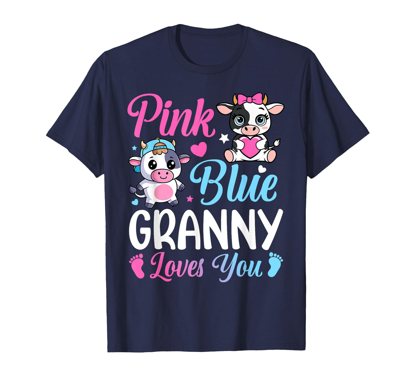 Pink Or Blue Granny Loves You Cow Gender Reveal Family T-Shirt