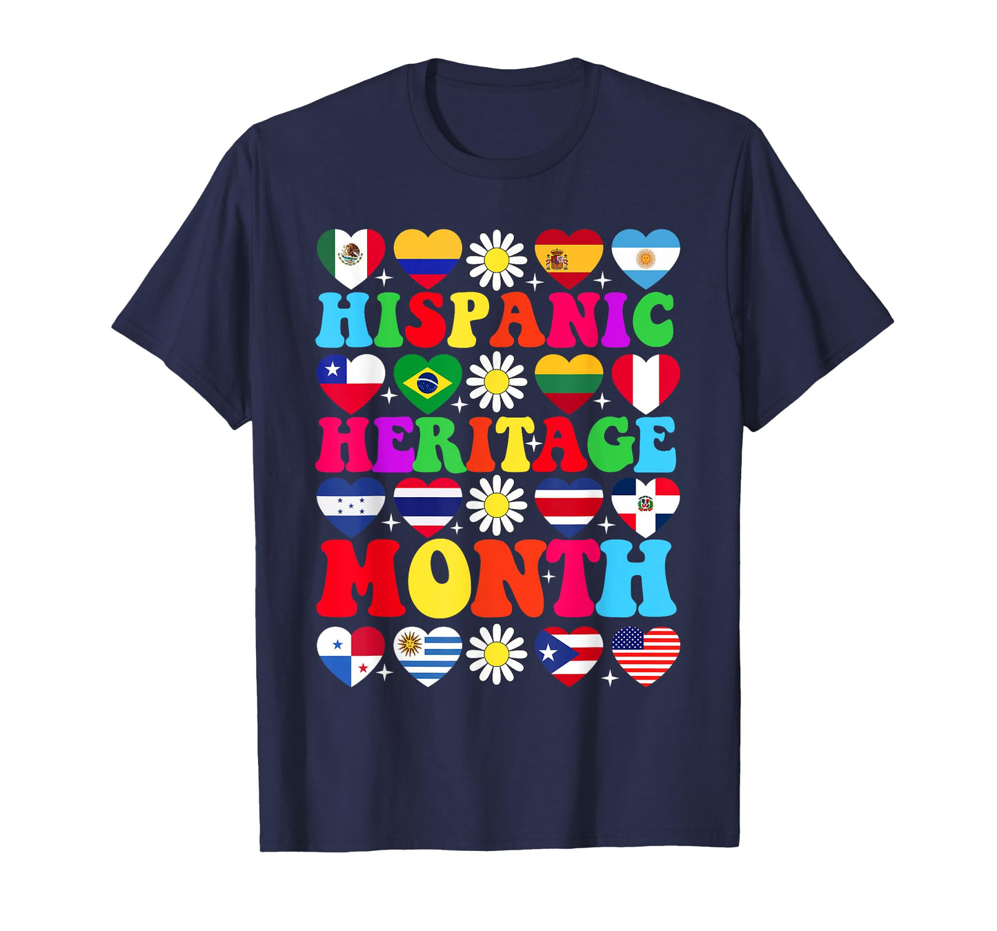 Hispanic Heritage Month Latino All Countries Heart Flags T-Shirt