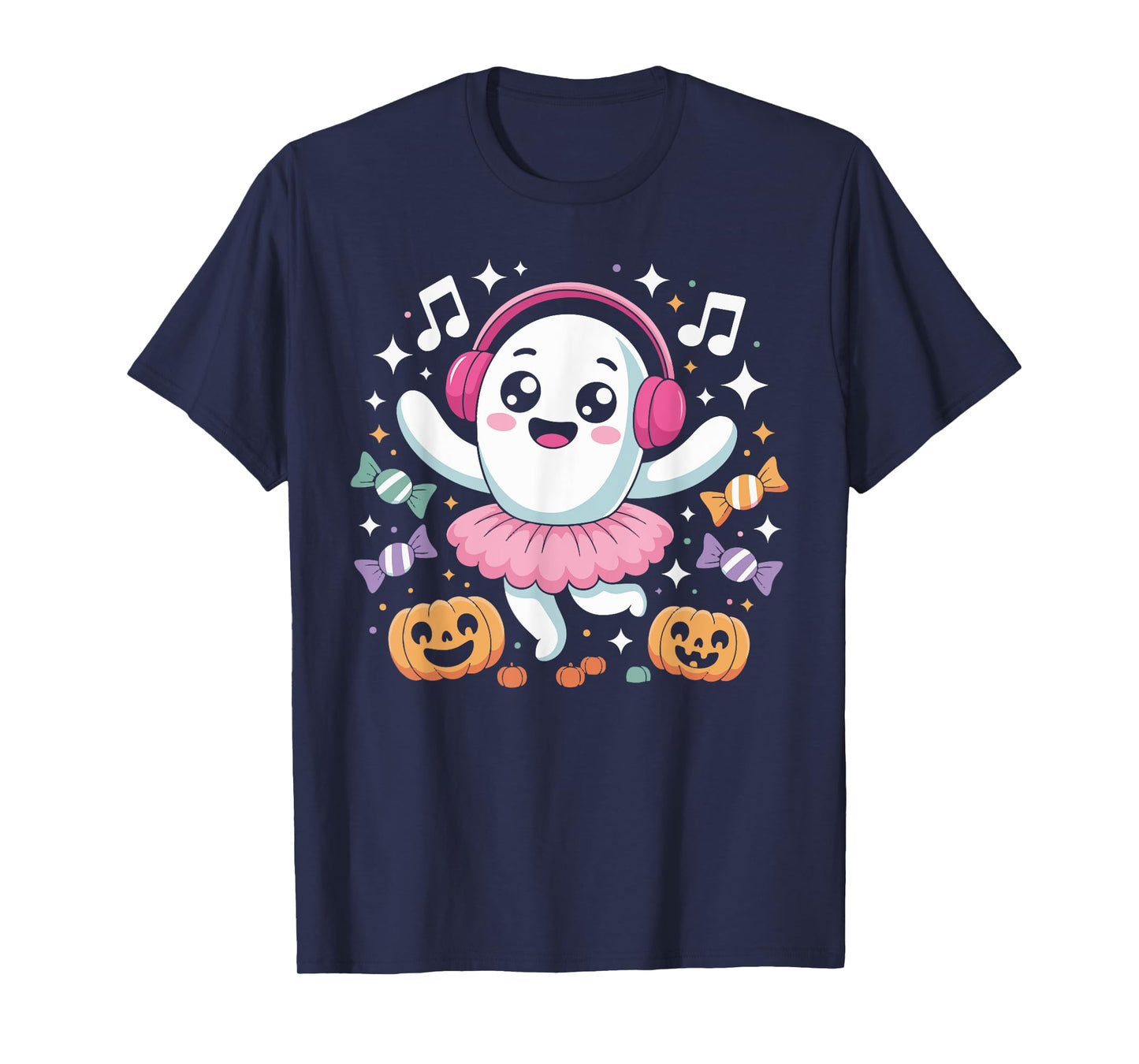 Halloween Ghost Ballerina Dancer With Headphones And Candy T-Shirt