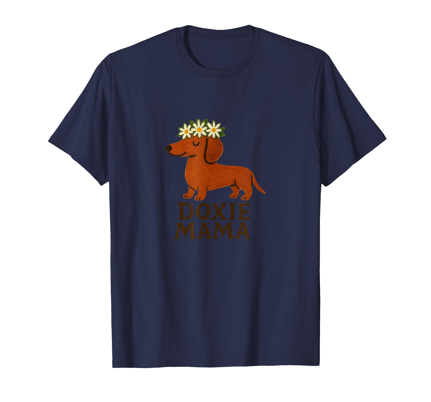 Doxie Mama Dachshund with Daisy Crown Cute Dog Art T-Shirt