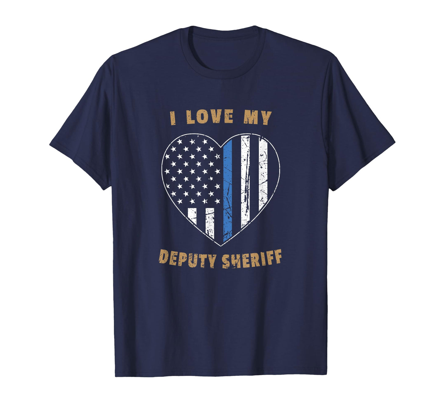 Retro I Love My Deputy Sheriff Blue Line American Flag Heart T-Shirt