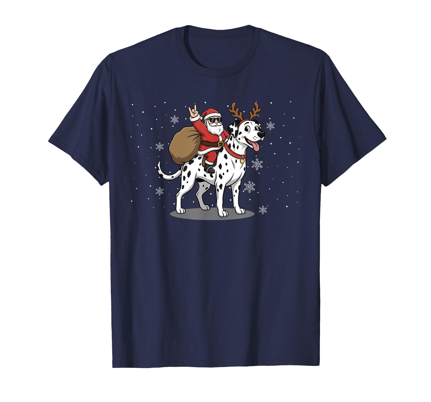 Santa Riding Dalmatian Dog Lover Deer Xmas Kids Women Men T-Shirt