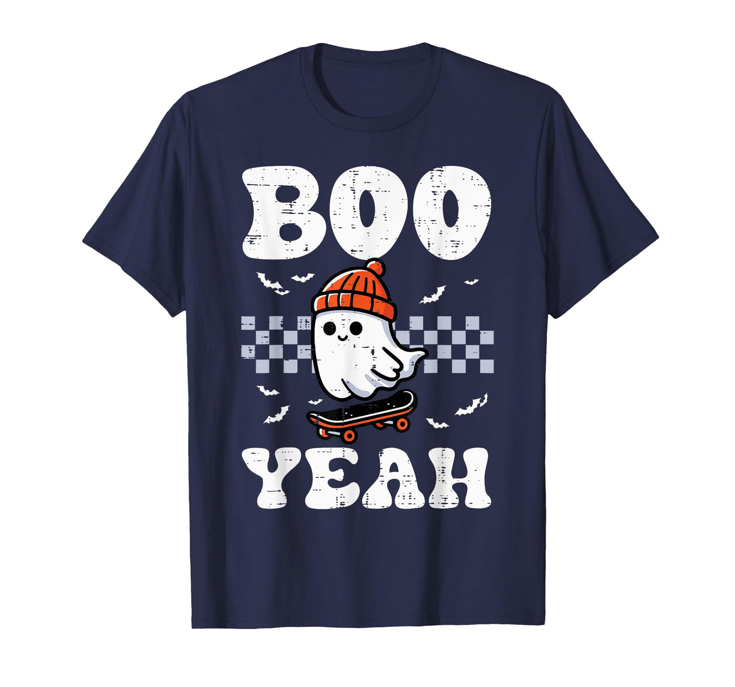Halloween Ghost Skateboard Boo Yeah Costume Boys Kids Men T-Shirt