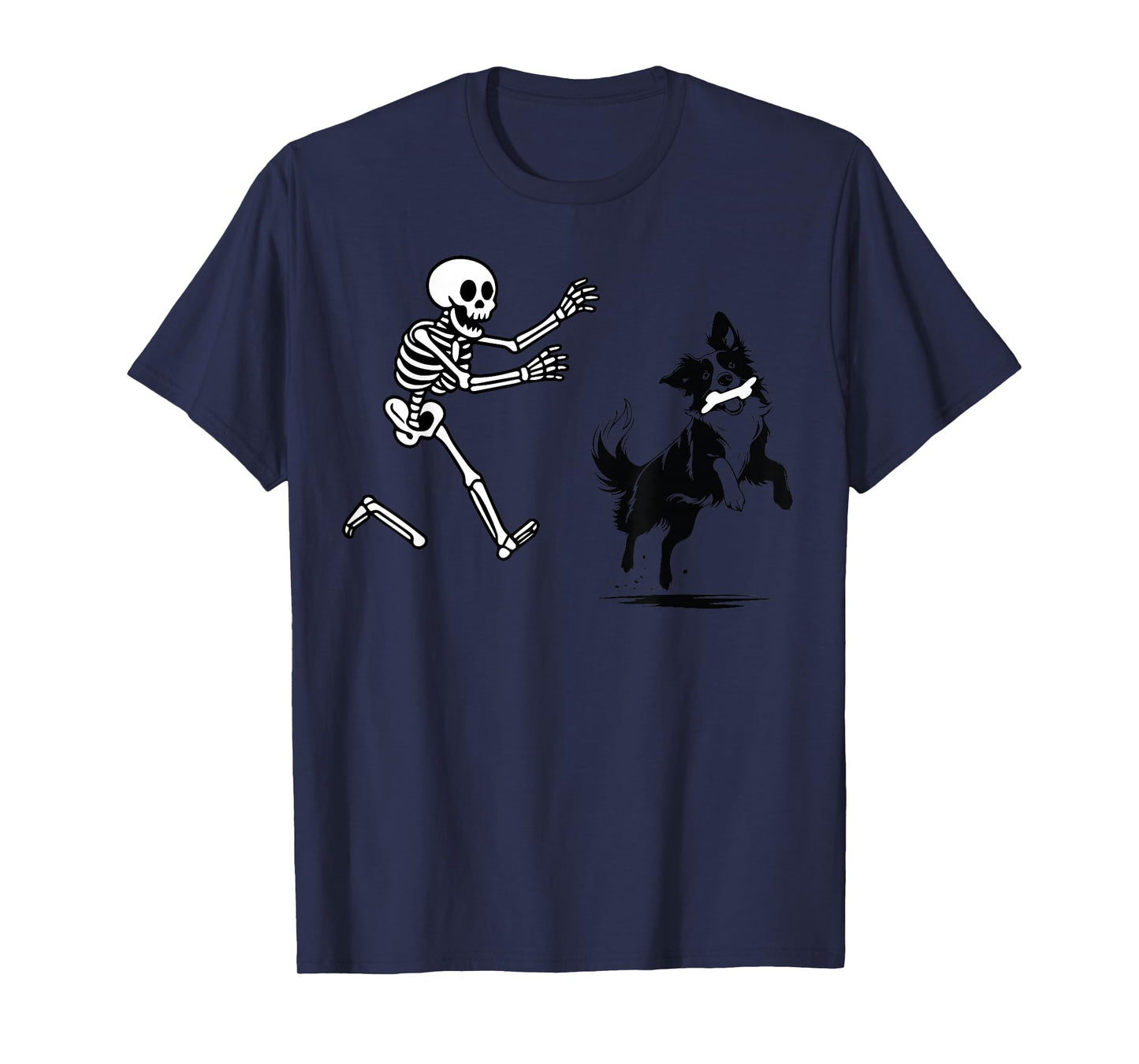 Funny Border Collie Running Skeleton Halloween T-Shirt