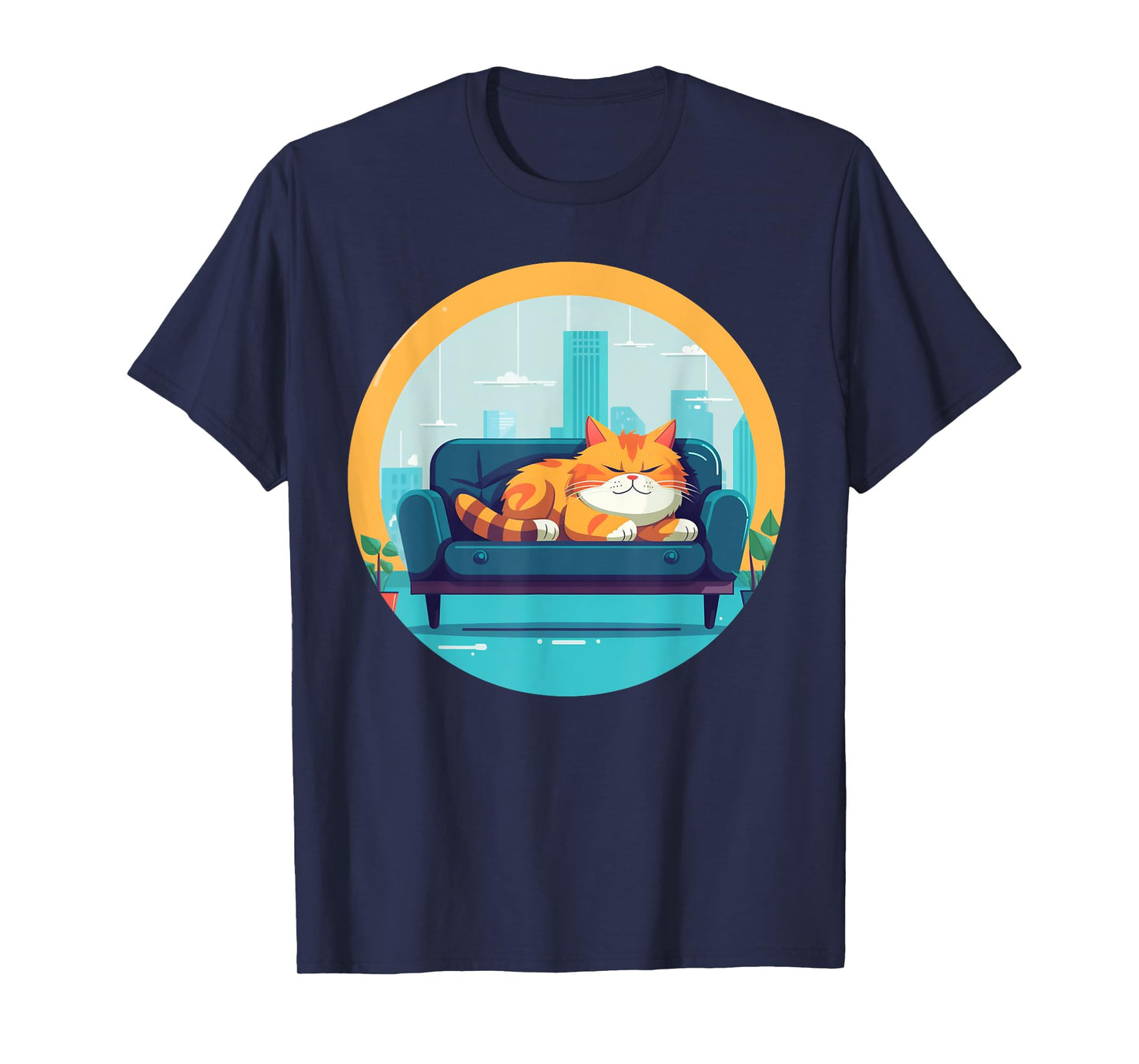 Funny sleepy cat on sofa for cats boys and girls T-Shirt