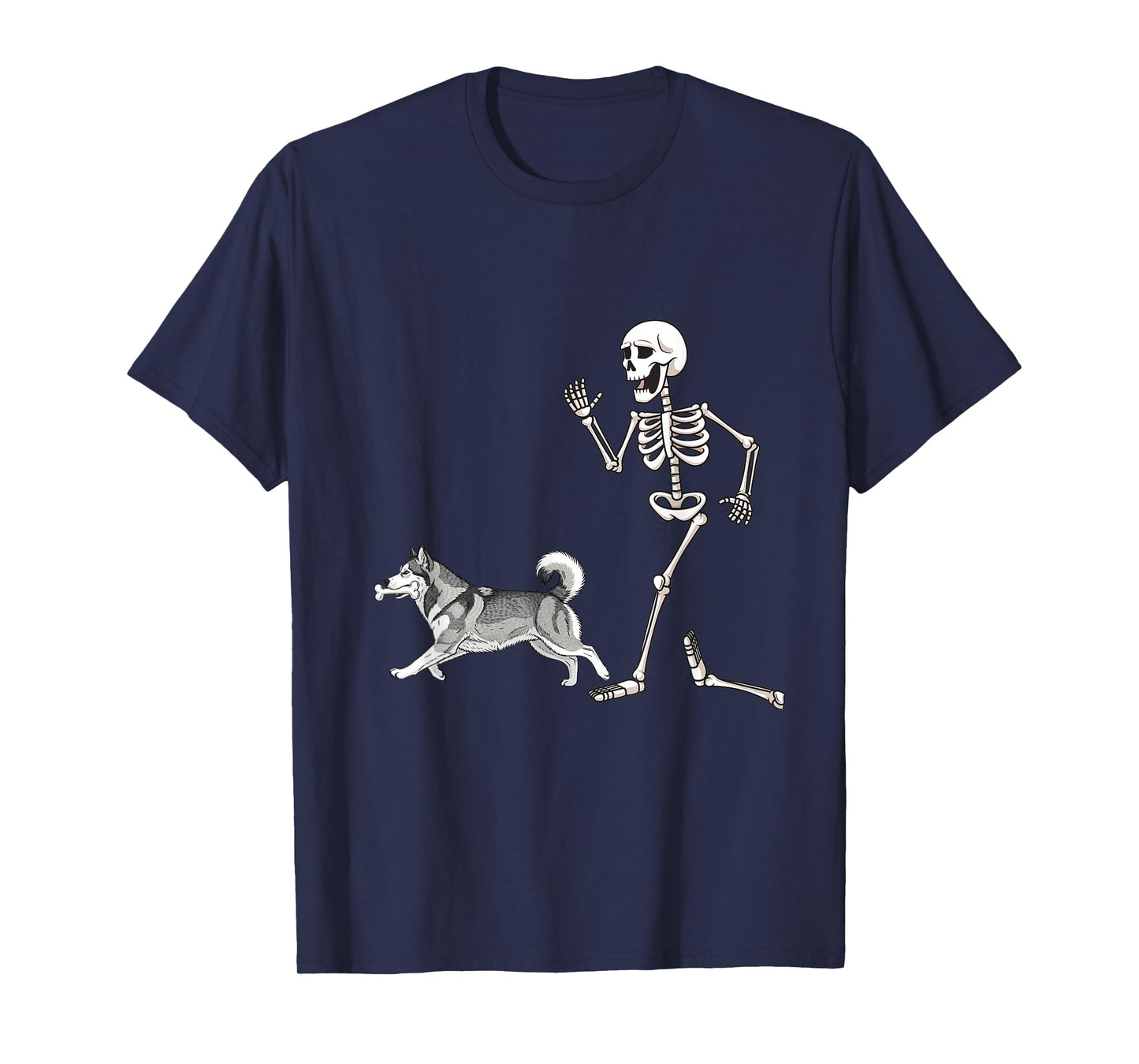 Funny Halloween Alaskan Malamute and Skeleton T-Shirt