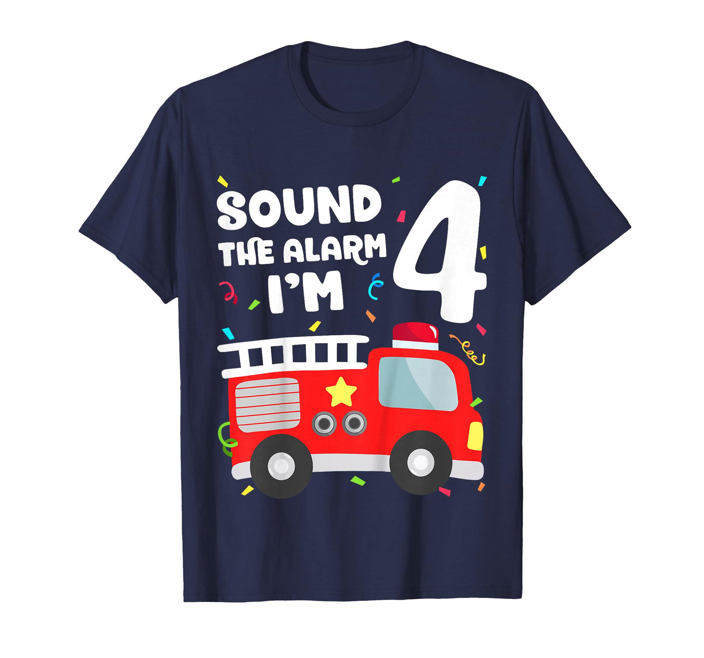Fire Truck 4th Birthday Toddler Boy Firefighter 4 Year Old T-Shirt
