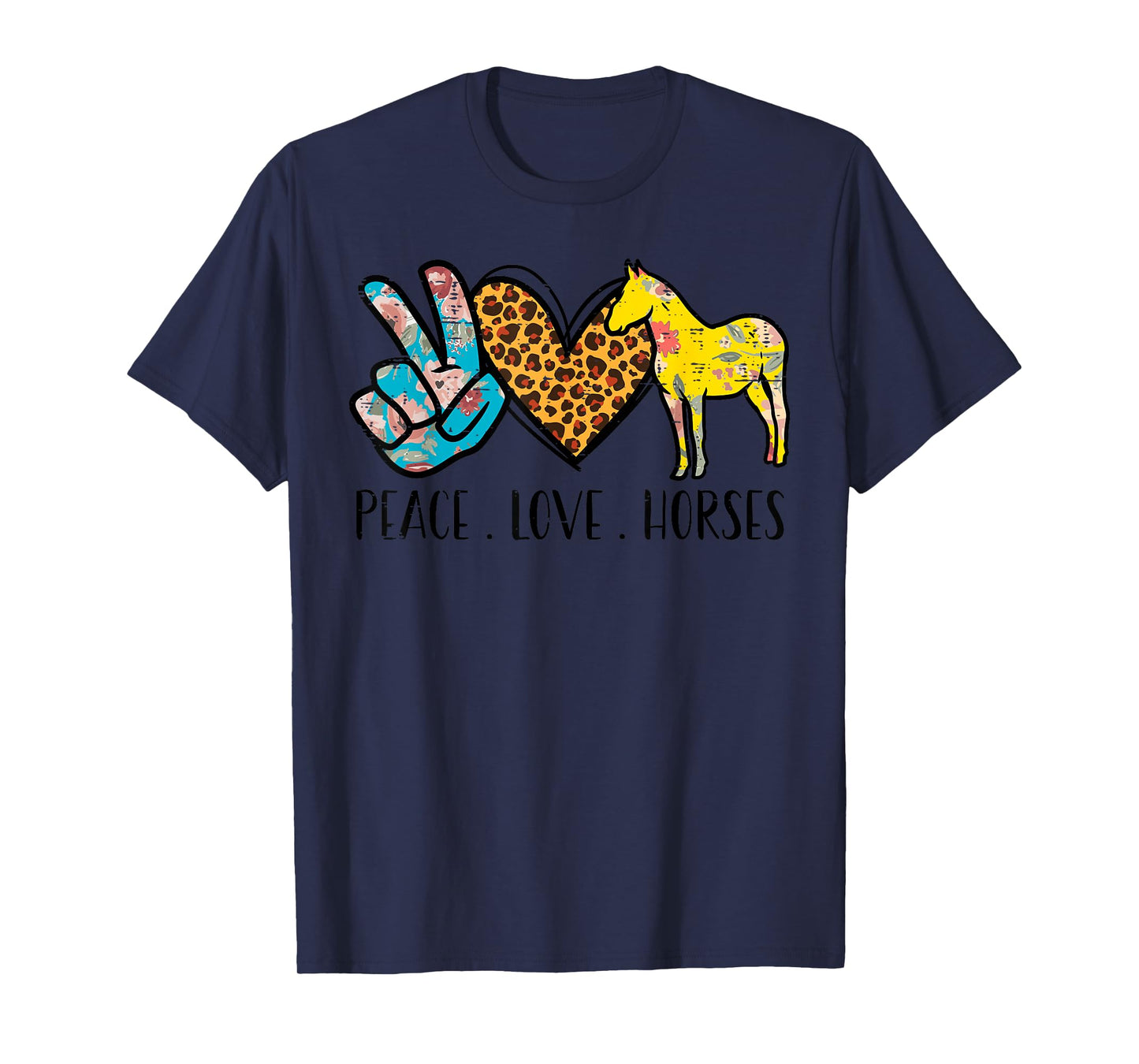 Peace Love Horses Riding Equestrian Gypsy Hippie Women Girls T-Shirt