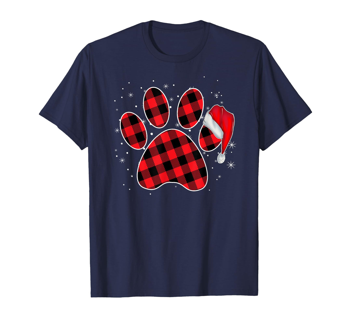 Paw Dog Christmas Funny Dog Santa Hat Xmas Buffalo Plaid Men Women Kids T-Shirt