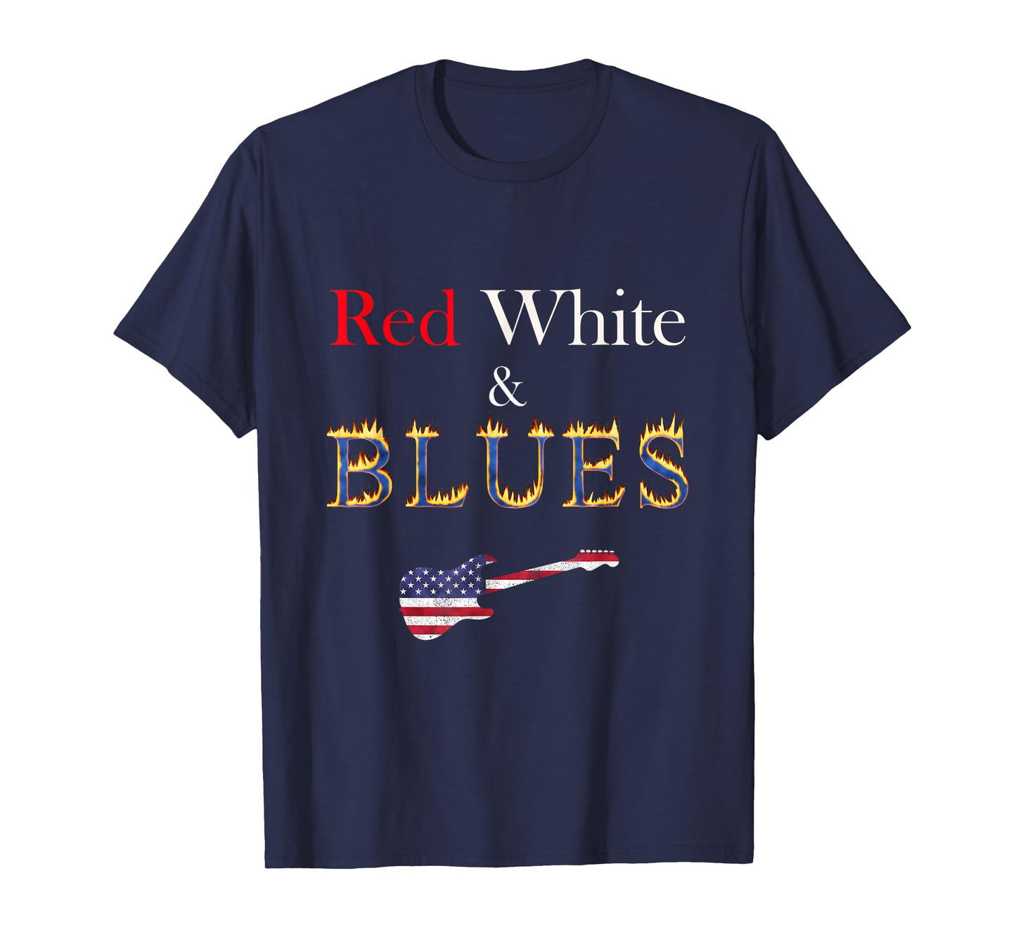 Red White and Blues Guitar Patriotic Flaming Blues Music T-Shirt
