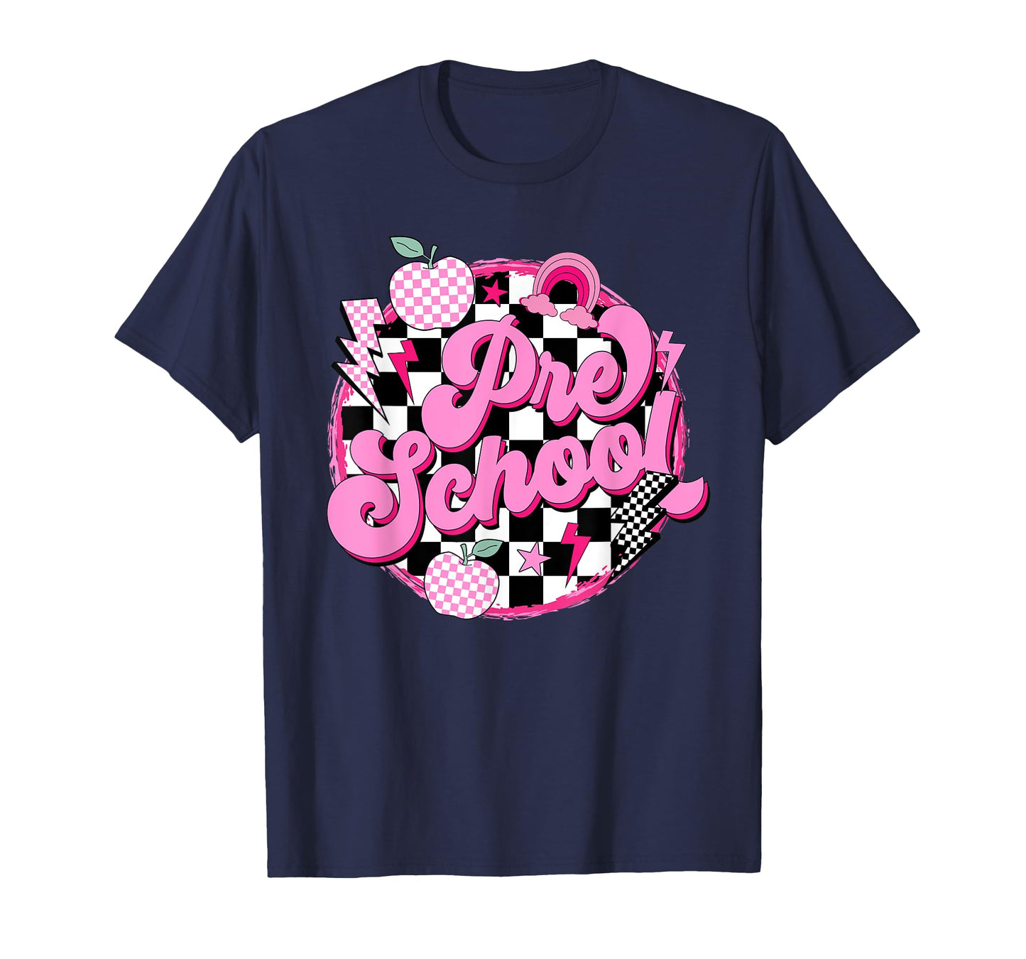 Preschool Teacher Women Retro Checkered First Day of School T-Shirt