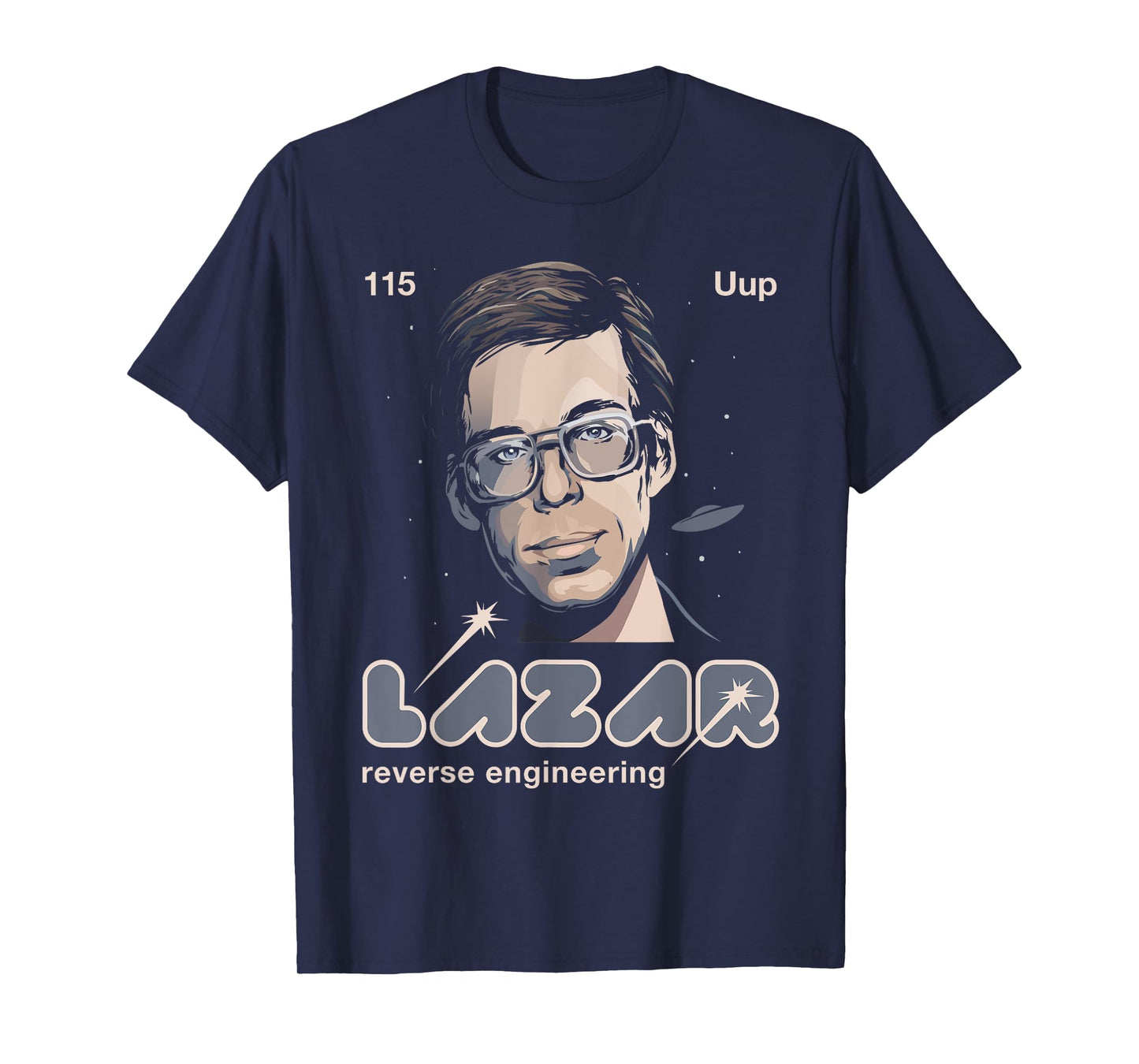Bob Lazar Reverse Engineering Area 51 T-Shirt - Men's Classic Fit Blue Crew Neck Short Sleeve T-Shirt - Small