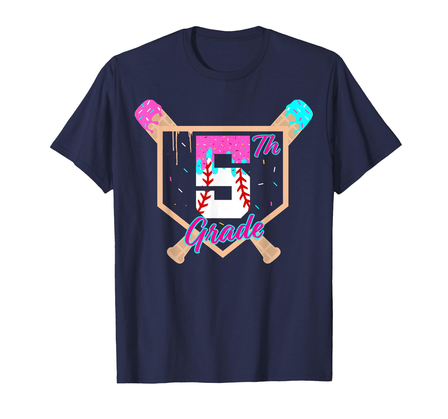 5th Grade Back to School Baseball Ice Cream Drip Home Plate T-Shirt