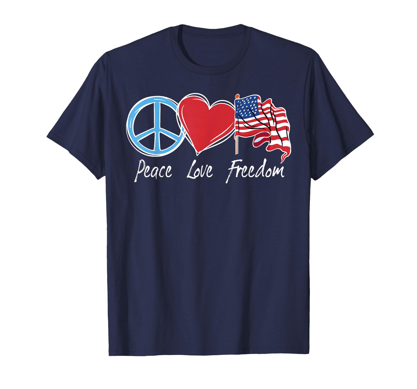 Patriotic Retro Peace Love Freedom USA Flag 4th of July T-Shirt