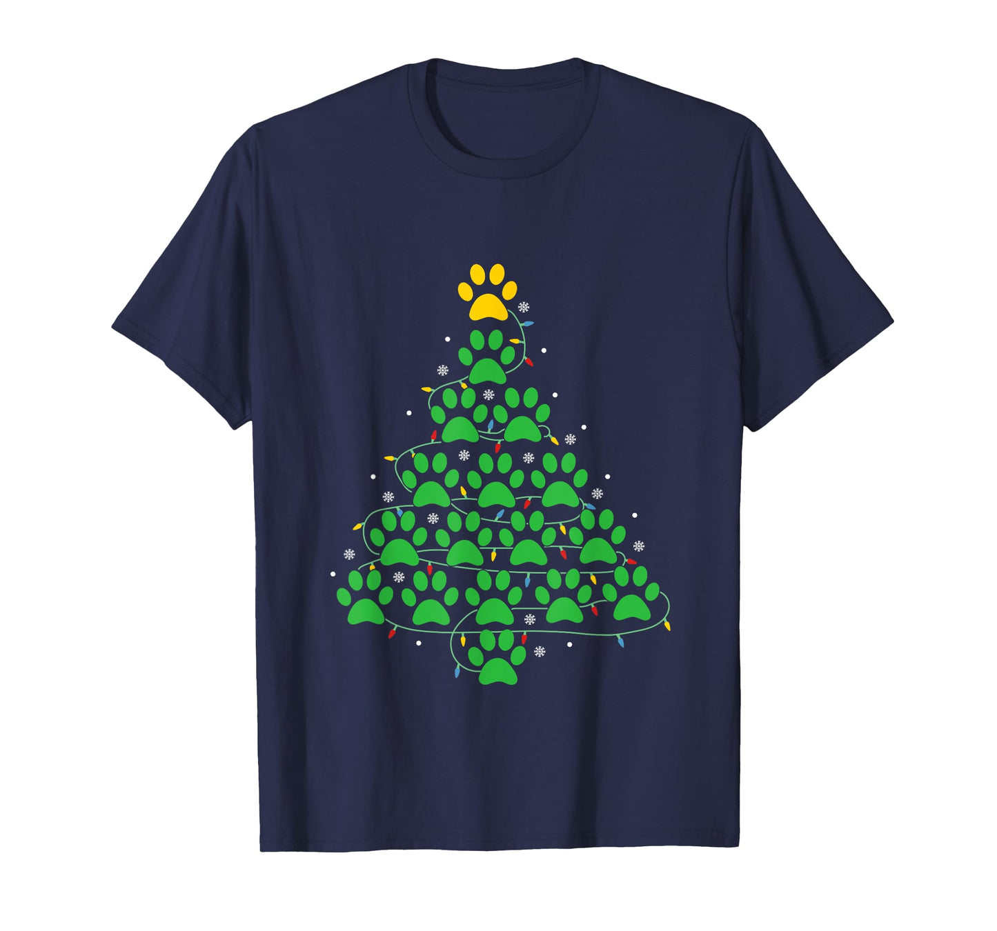 Dog Paw Christmas Design Lr Unisex-Adult Dog Paws Print Christmas Tree Lights Dog Lover T-Shirt