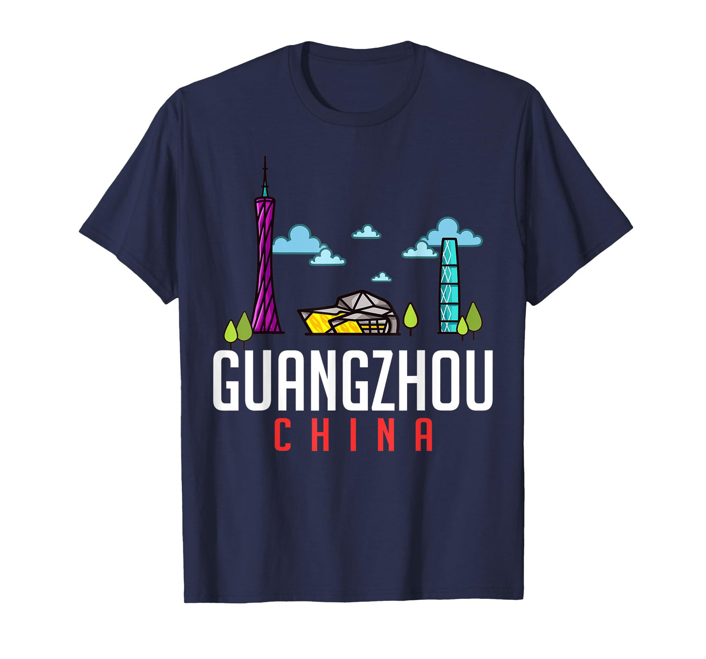 Guangzhou China City Skyline Map Travel T-Shirt