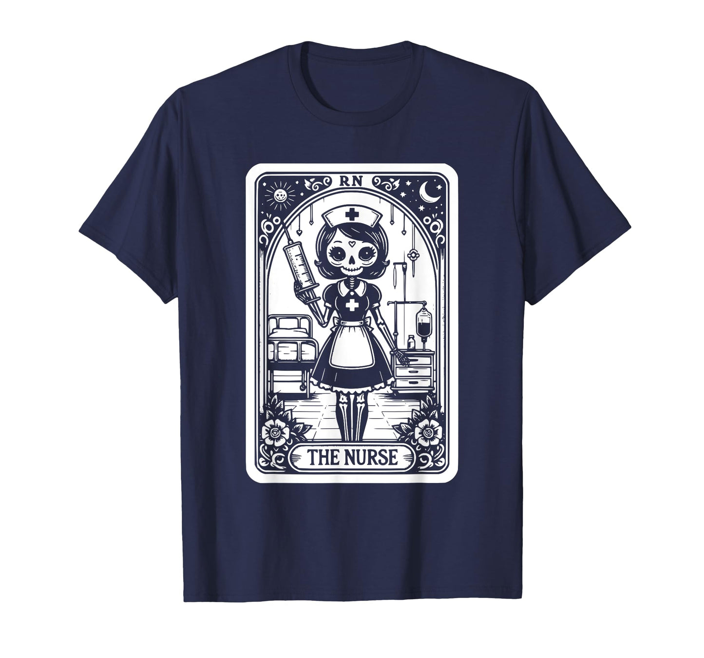 Funny Spooky Skeleton RN Nurse The Nurse Tarot Card Nursing T-Shirt