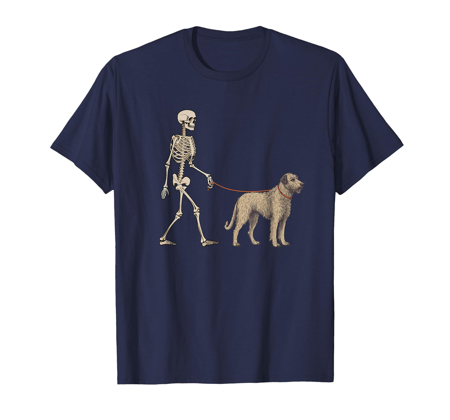 Funny Irish Wolfhound Skeleton Dog Walking Halloween Dog T-Shirt