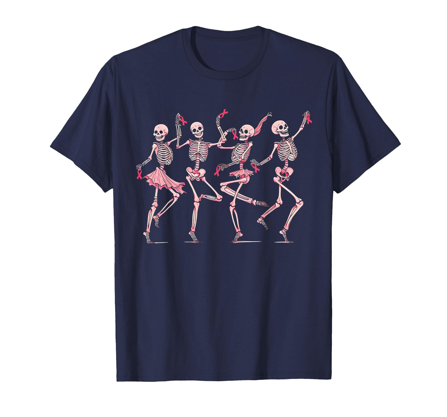 Dancing Skeletons Pink Ribbon Breast Cancer Halloween T-Shirt