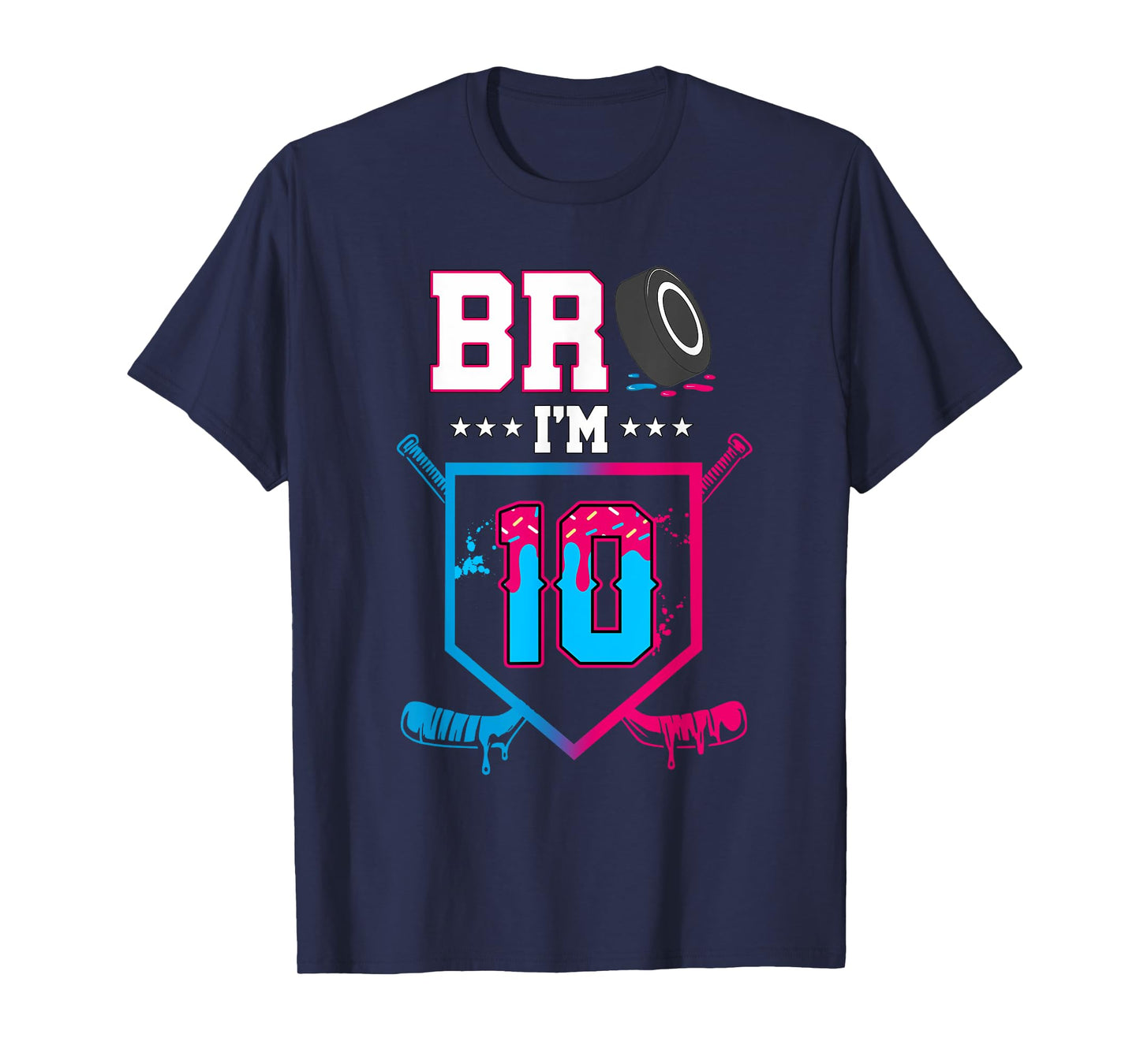 Bro I'm 10 Year Old Hockey Ice Cream Drip 10th Birthday Boy T-Shirt