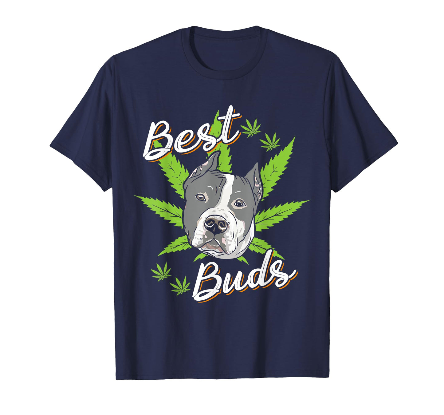 Best Buds Weed Pitbull Dog with Gold Marijuana Leaf Dog Gift T-Shirt