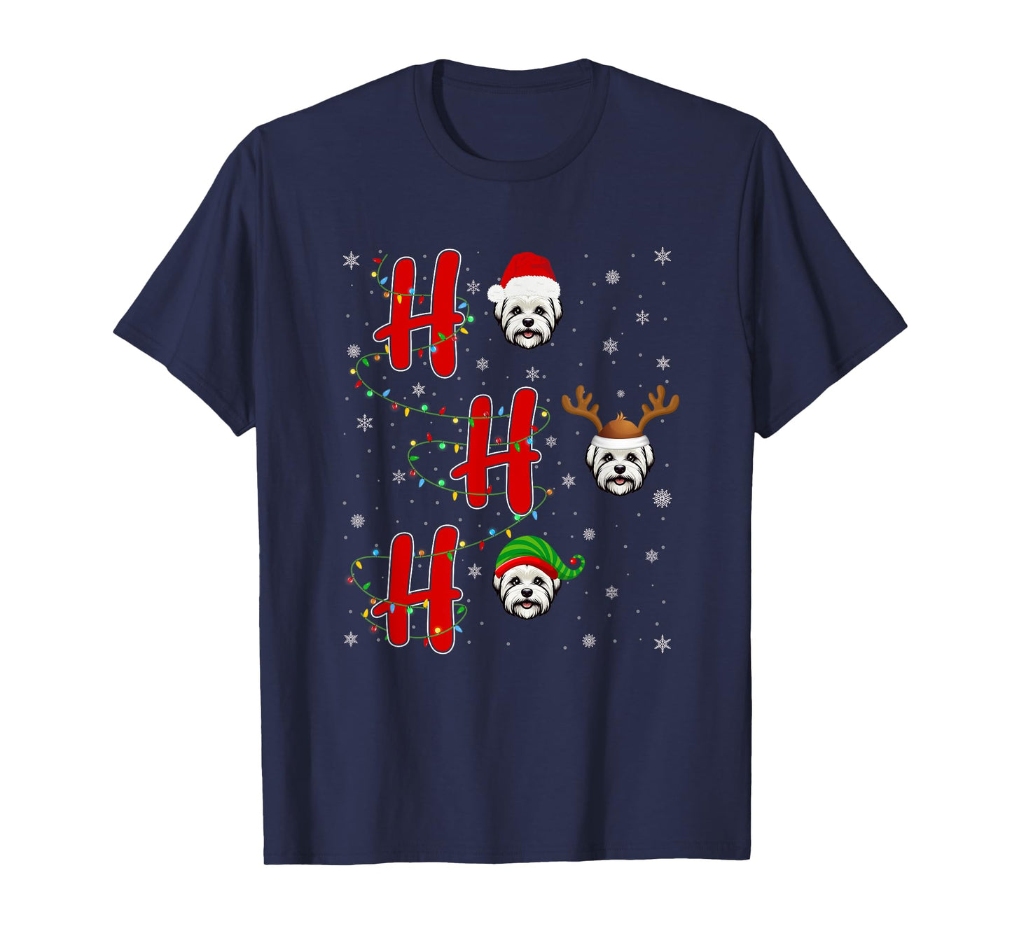 Xmas Lights HO HO HO Maltese Dog Funny Ugly Christmas T-Shirt