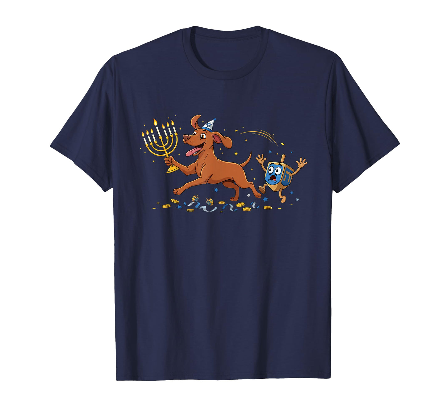 Funny Vizsla Dreidel Menorah Hanukkah Kids Womens Mens T-Shirt