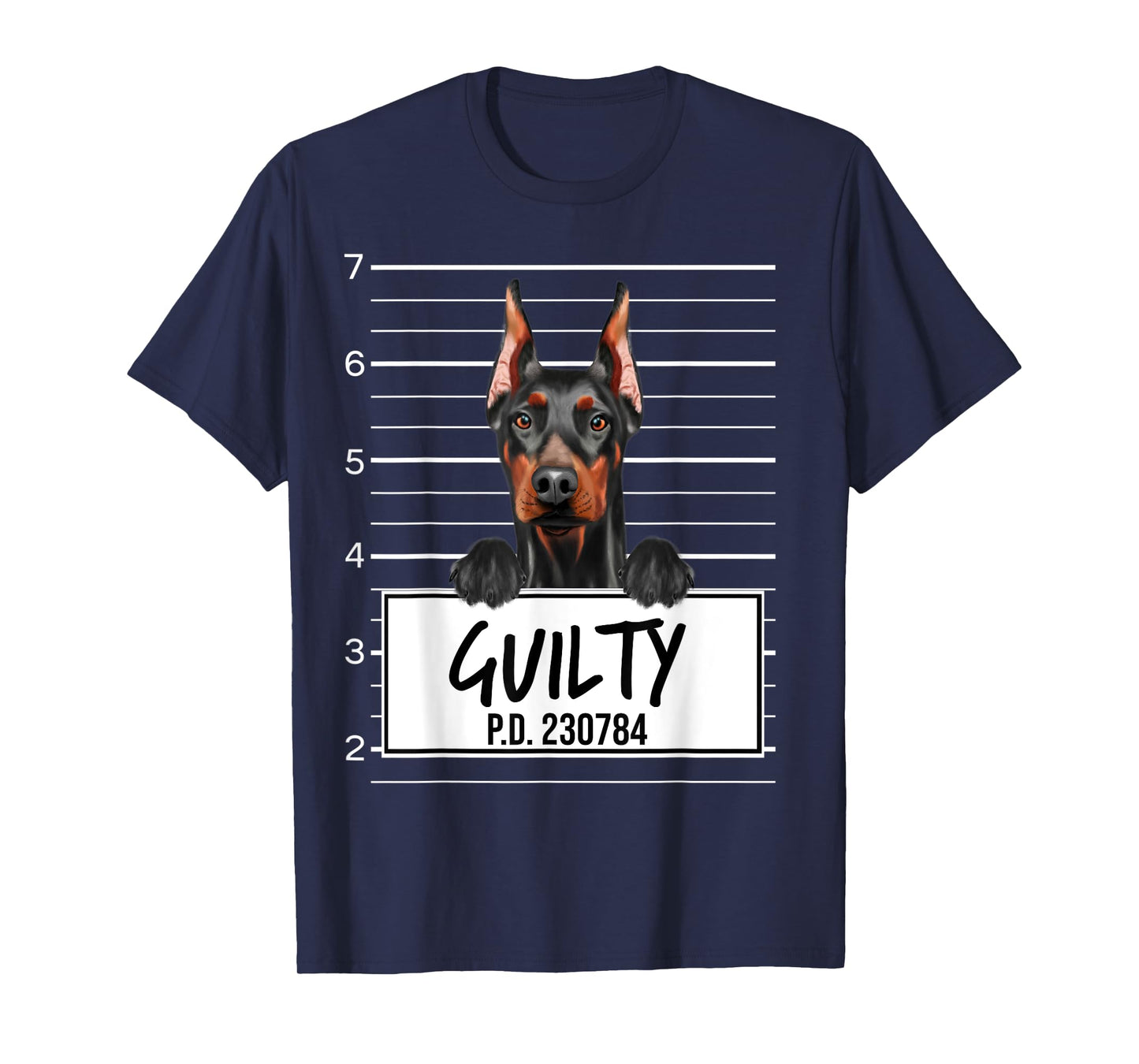 Funny Doberman Pinscher Mugshot Guilty Dog T-Shirt