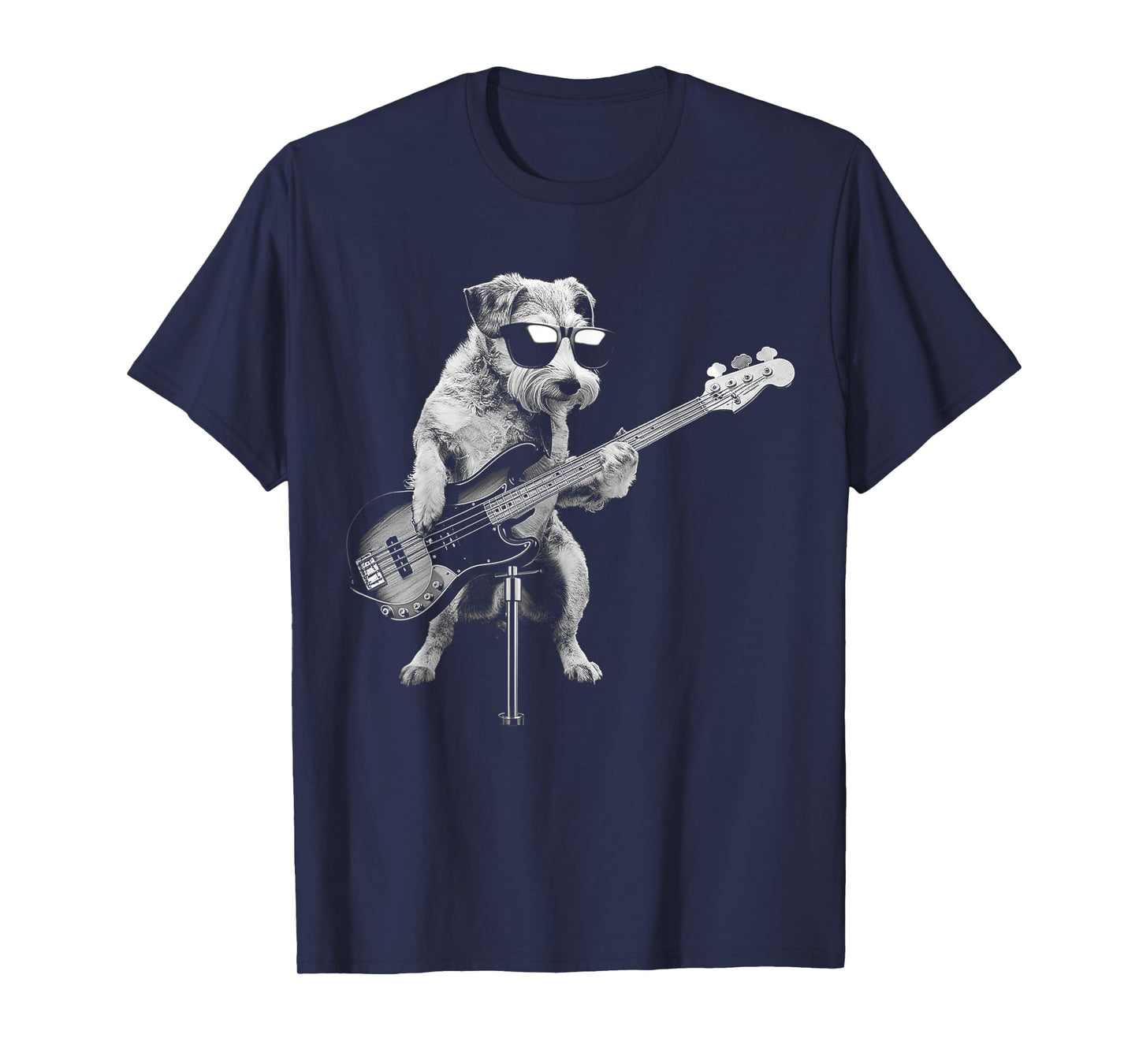 Guitarist Dog Playing Bass Guitar - Funny Guitar Dog Men Women Kids T-Shirt