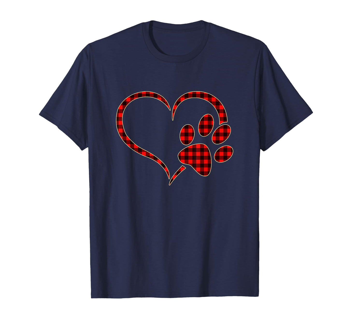 Red Plaid Dog Paw Print Heart Buffalo Matching Pajamas T-Shirt